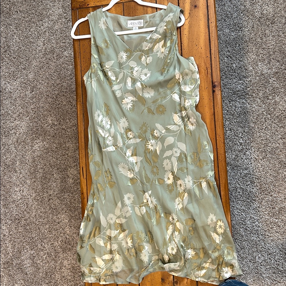 Vintage Casual Corner Satin Floral Sage Green Slip Dress Midi Y2K